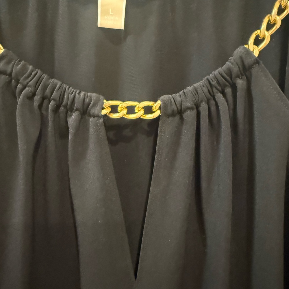 MICHAEL Michael Kors Black Blouse with Gold Chain Accent - Picture 4 of 4
